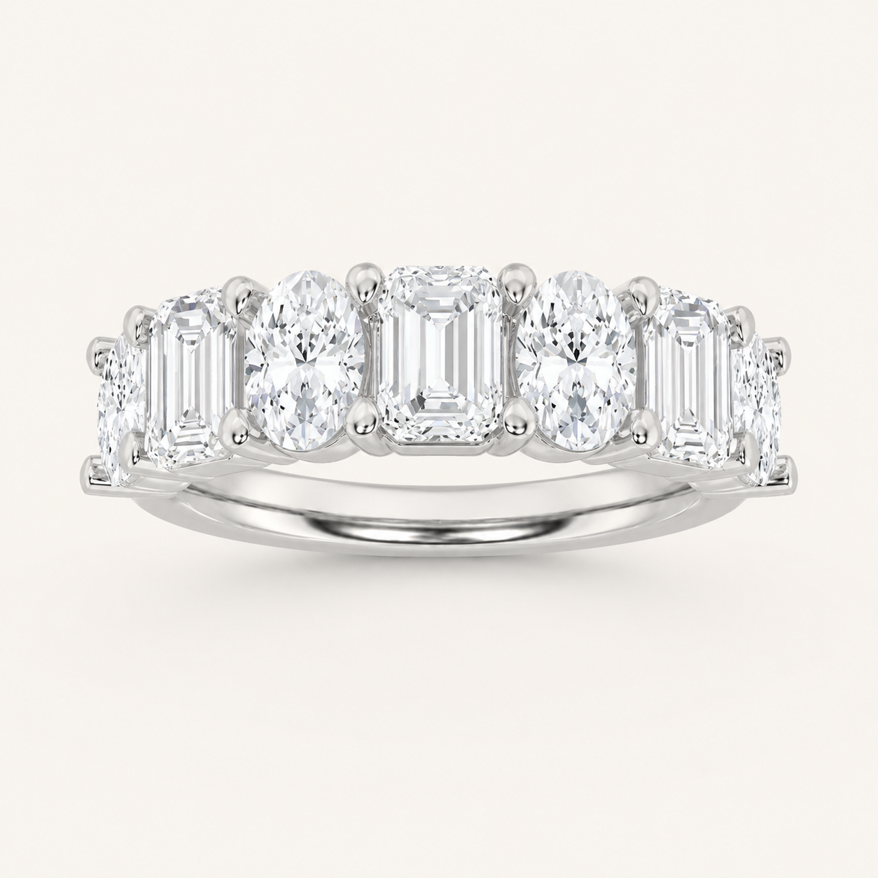 3.00 CT Emerald And Oval Cut Lab Grown Diamond Seven Stone Band Ring