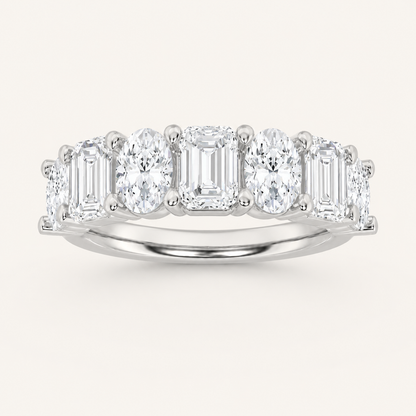 3.00 CT Emerald And Oval Cut Lab Grown Diamond Seven Stone Band Ring