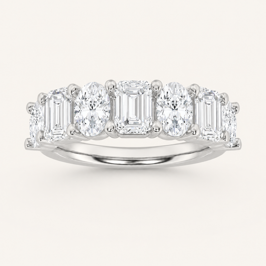 3.00 CT Emerald And Oval Cut Lab Grown Diamond Seven Stone Band Ring