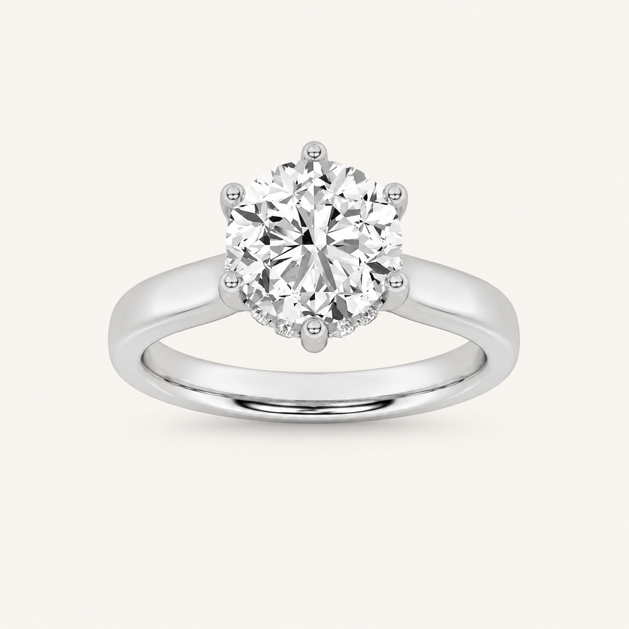 1.00 CT Round Cut Lab Grown Diamond Cathedral Shank Solitaire Ring