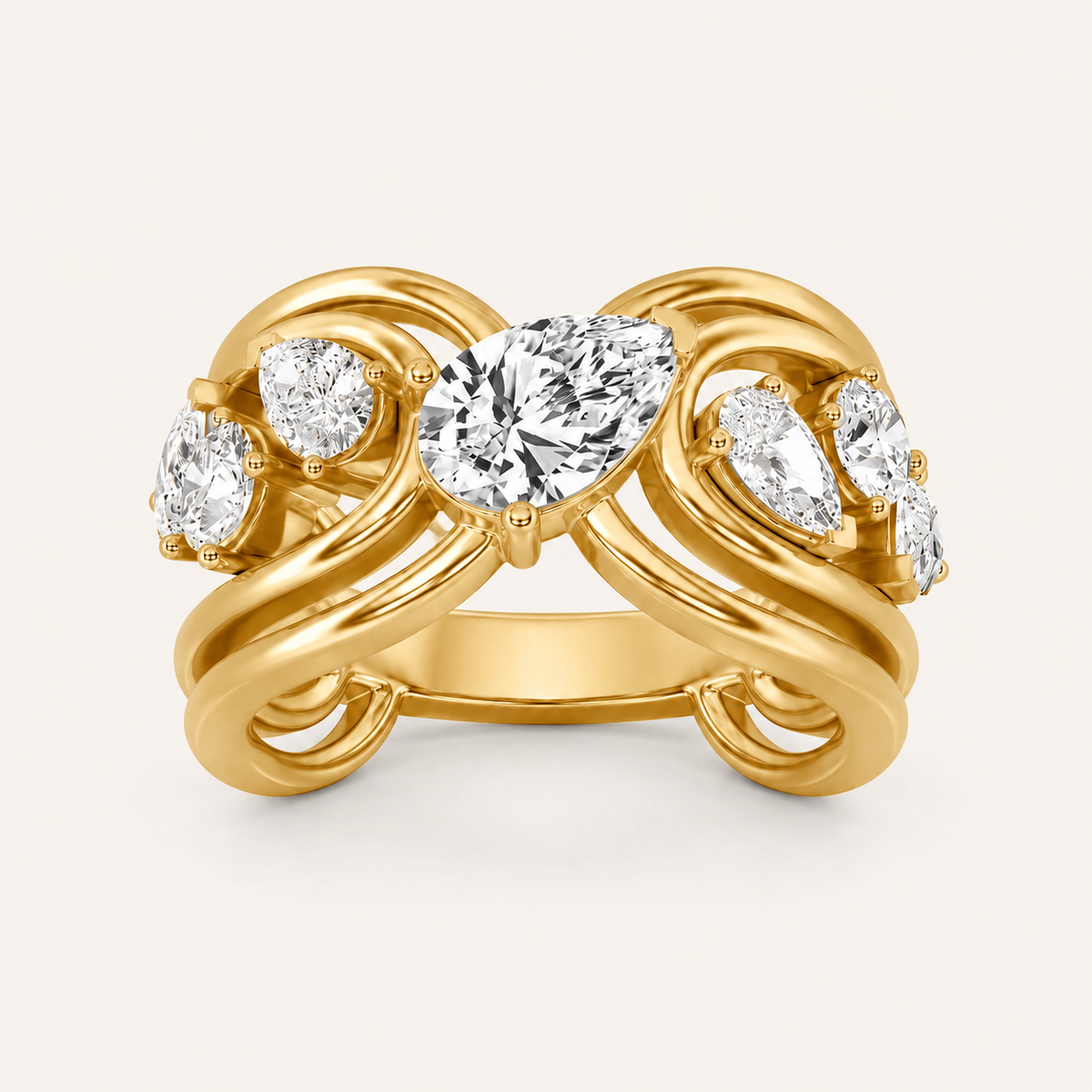 2.00 CT Pear Cut Lab Grown Diamond Seven Stone Fashion Cluster Ring