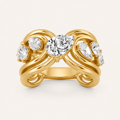 2.00 CT Pear Cut Lab Grown Diamond Seven Stone Fashion Cluster Ring