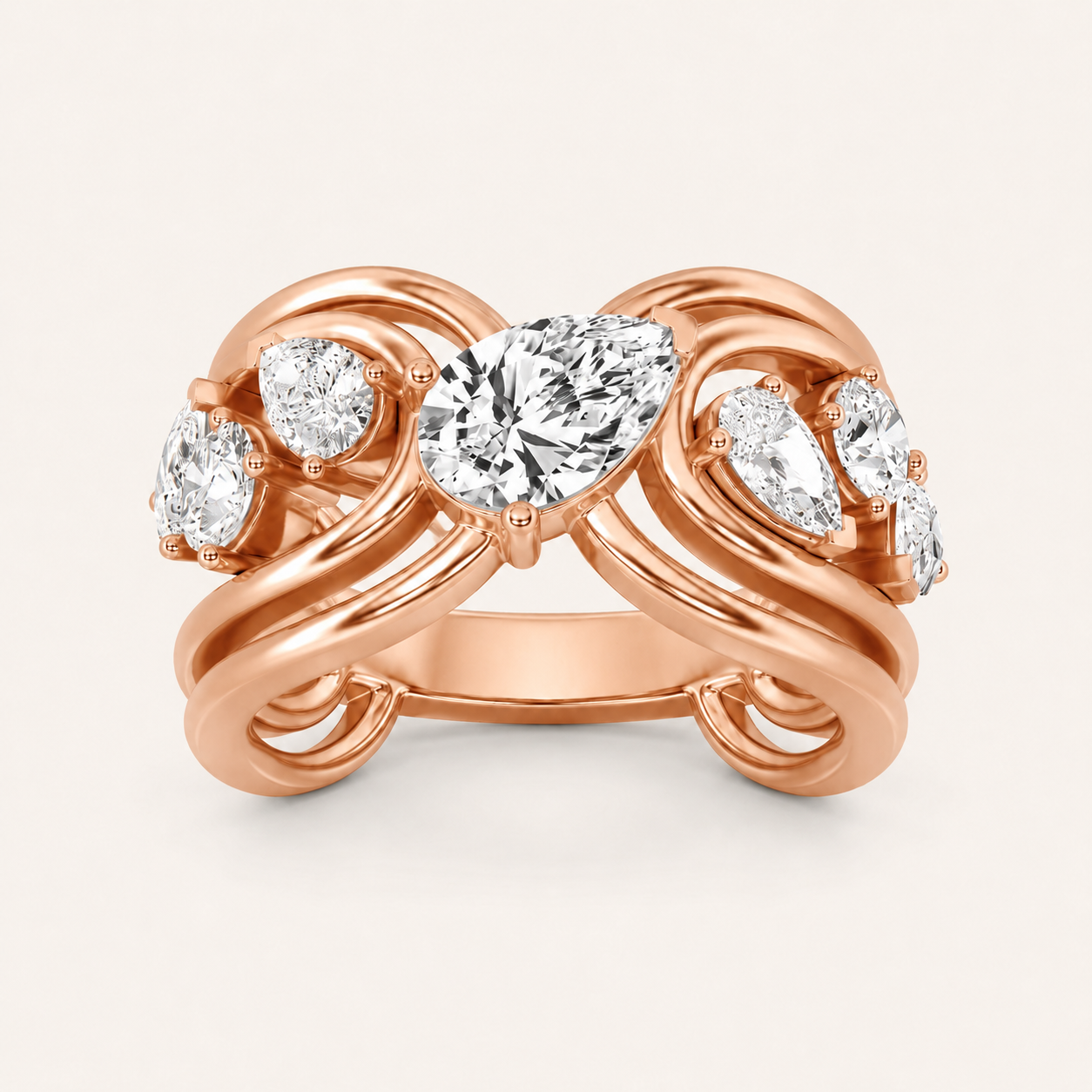 2.00 CT Pear Cut Lab Grown Diamond Seven Stone Fashion Cluster Ring