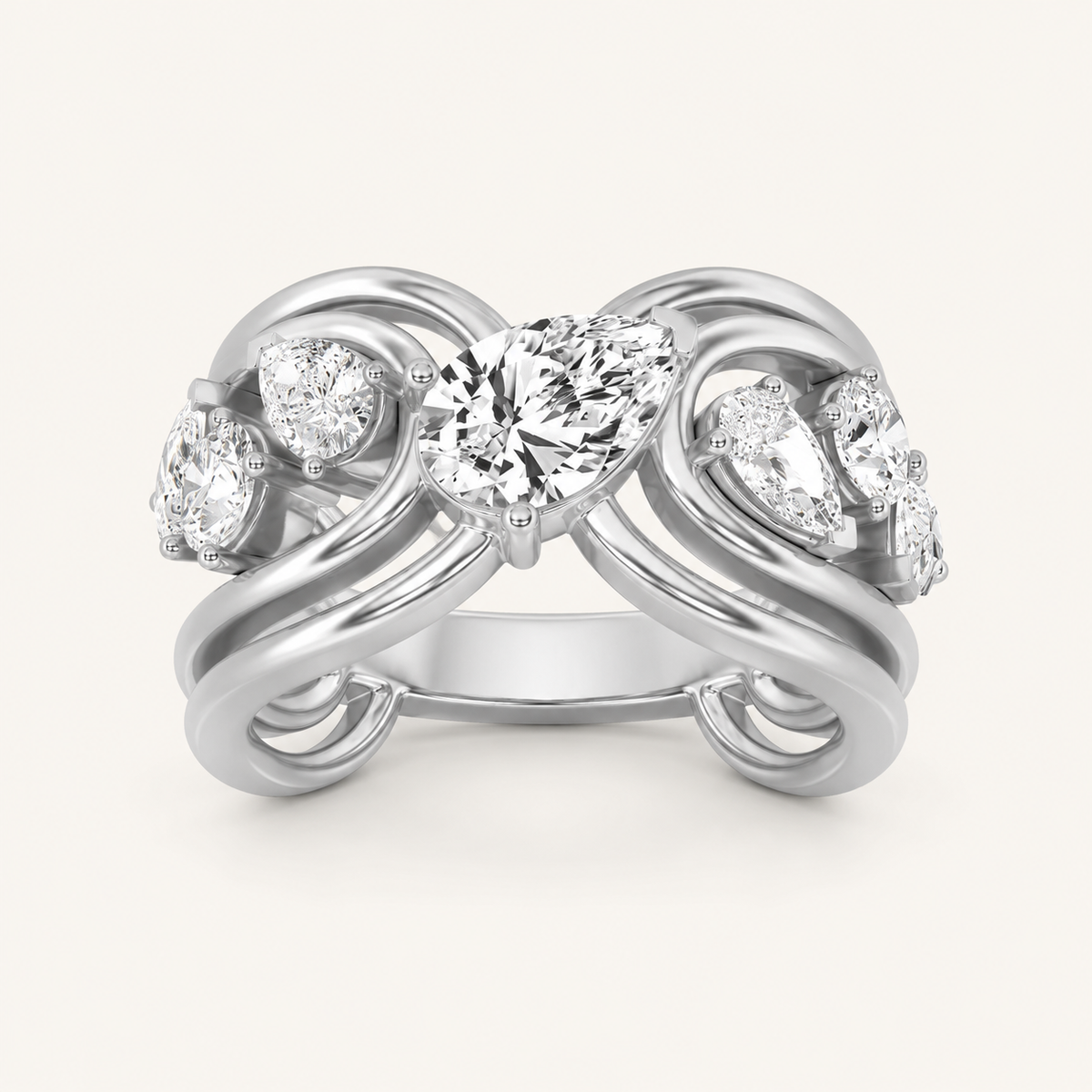 2.00 CT Pear Cut Lab Grown Diamond Seven Stone Fashion Cluster Ring