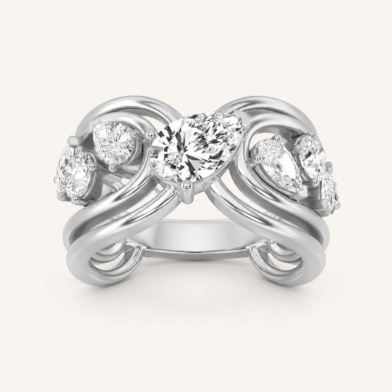 2.00 CT Pear Cut Lab Grown Diamond Seven Stone Fashion Cluster Ring