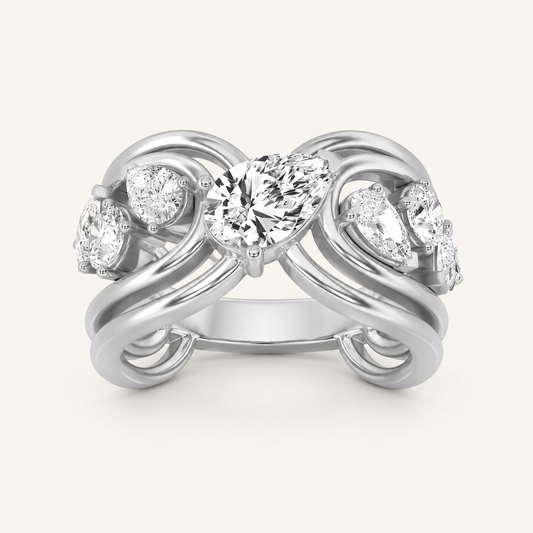 2.00 CT Pear Cut Lab Grown Diamond Seven Stone Fashion Cluster Ring