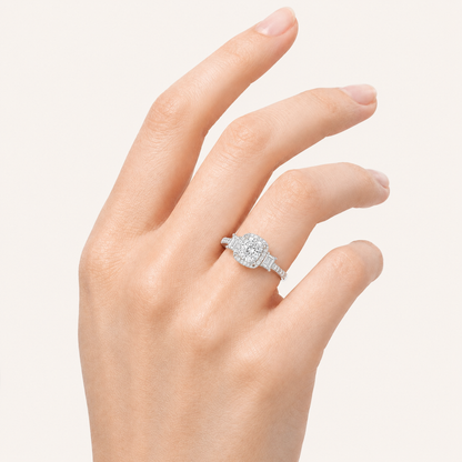 3CT Elongated Cushion Cut Lab Grown Diamond Accented Halo Three Stone Ring
