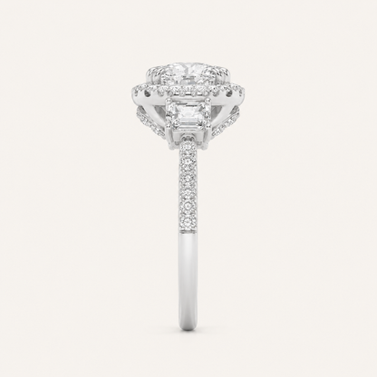 3CT Elongated Cushion Cut Lab Grown Diamond Accented Halo Three Stone Ring