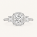 3CT Elongated Cushion Cut Lab Grown Diamond Accented Halo Three Stone Ring