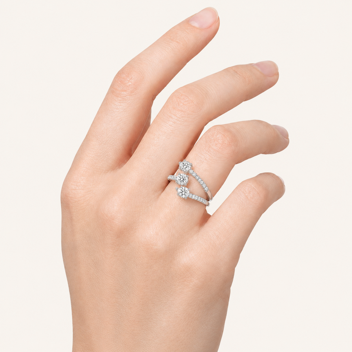 1.00 CT Round And Pear Cut Lab Grown Diamond Three Stone Ring