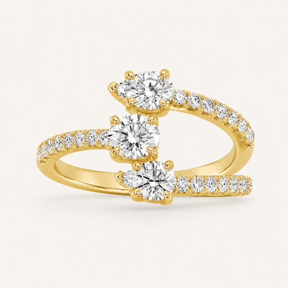 1.00 CT Round And Pear Cut Lab Grown Diamond Three Stone Ring