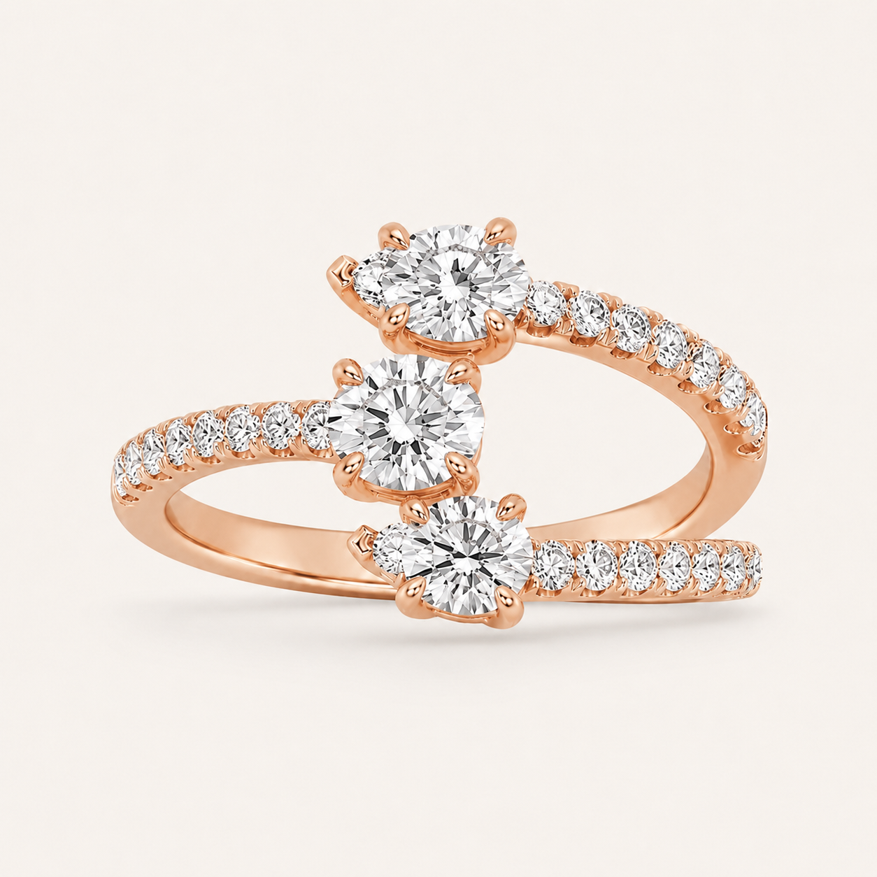 1.00 CT Round And Pear Cut Lab Grown Diamond Three Stone Ring