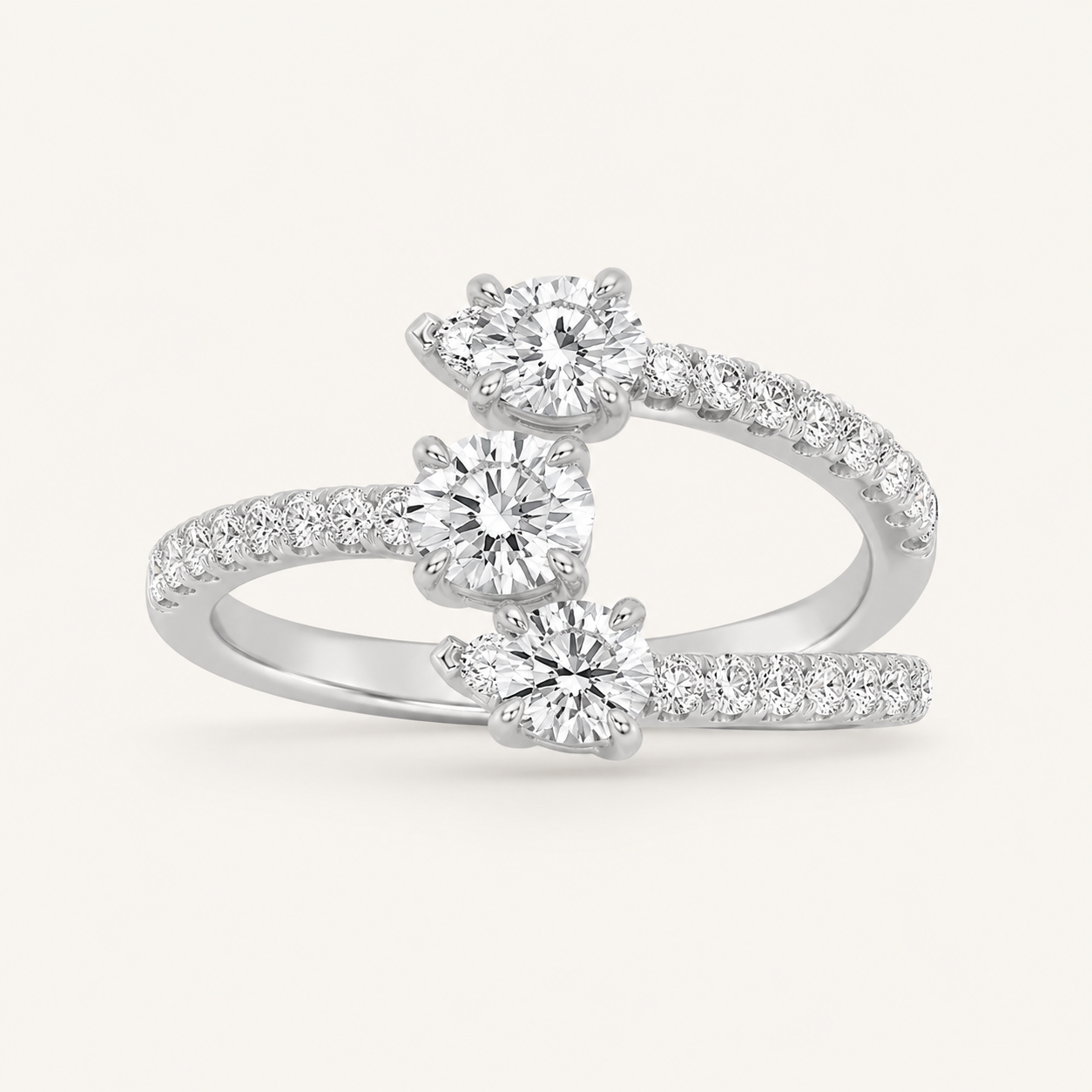 1.00 CT Round And Pear Cut Lab Grown Diamond Three Stone Ring