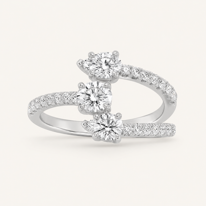 1.00 CT Round And Pear Cut Lab Grown Diamond Three Stone Ring