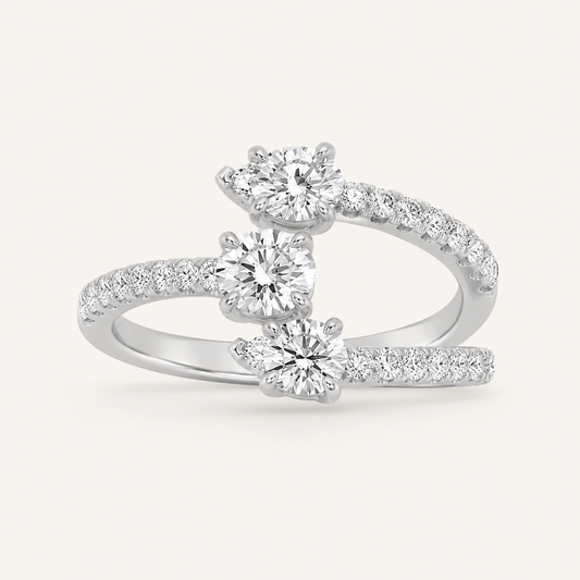 1.00 CT Round And Pear Cut Lab Grown Diamond Three Stone Ring