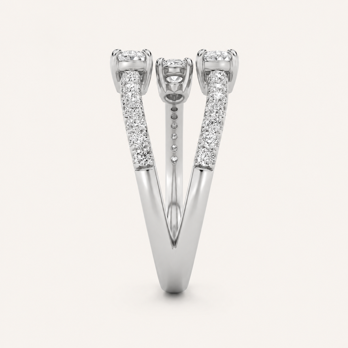 1.00 CT Round And Pear Cut Lab Grown Diamond Three Stone Ring
