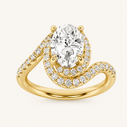 2CT Oval Cut Lab Grown Diamond Swirl Accented Engagement Ring