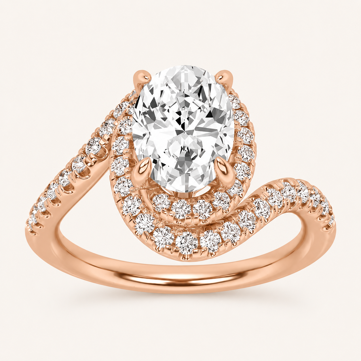 2CT Oval Cut Lab Grown Diamond Swirl Accented Engagement Ring