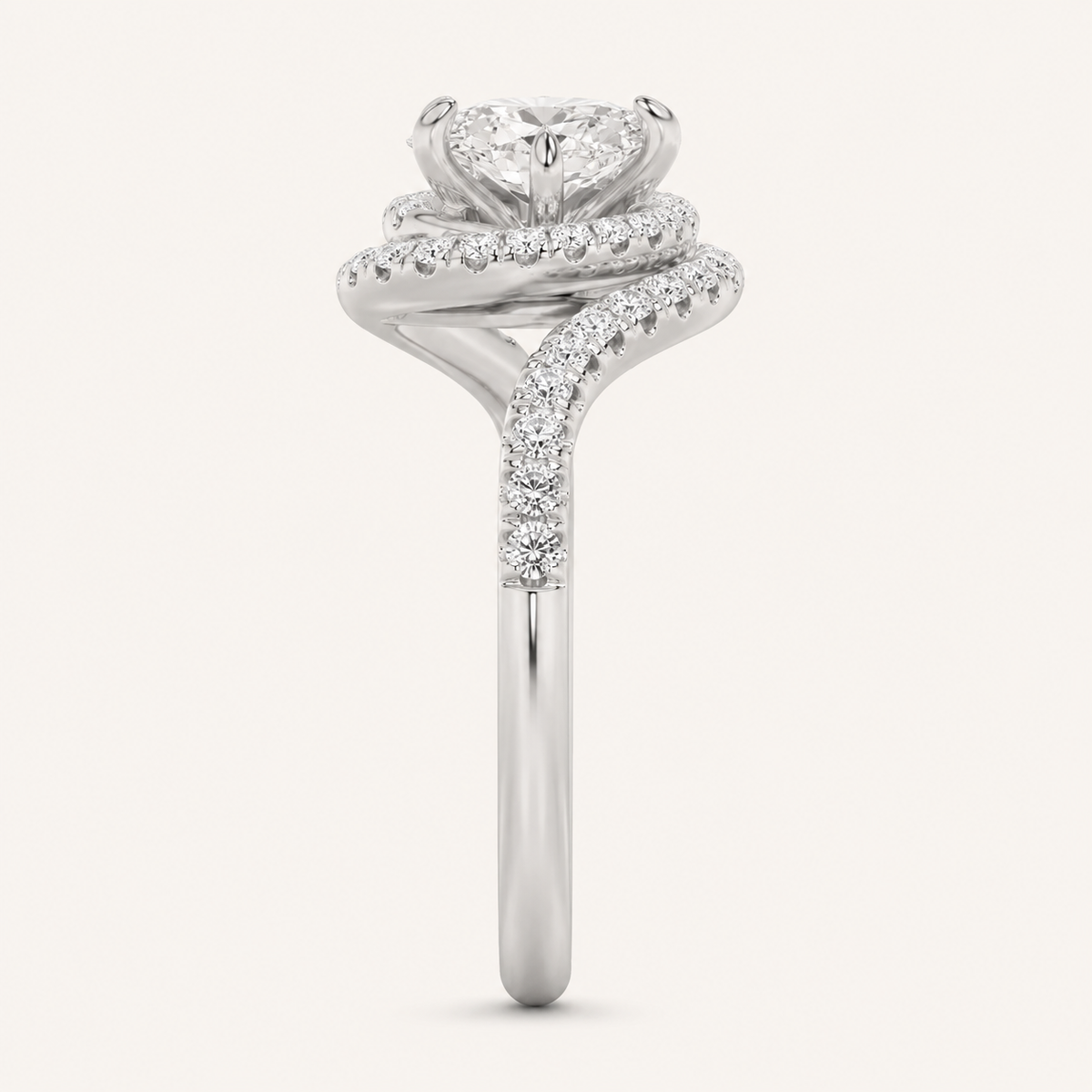 2CT Oval Cut Lab Grown Diamond Swirl Accented Engagement Ring