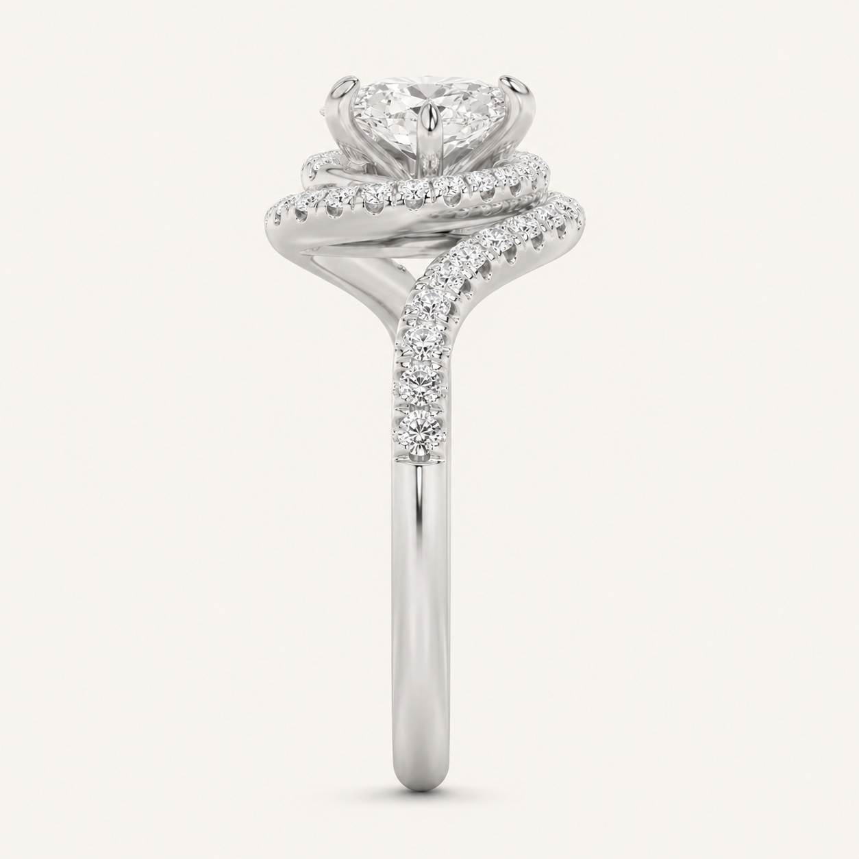 2CT Oval Cut Lab Grown Diamond Swirl Accented Engagement Ring