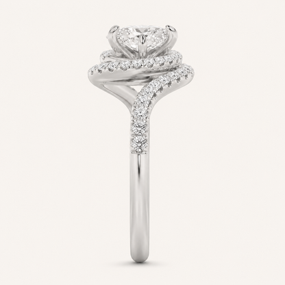 2CT Oval Cut Lab Grown Diamond Swirl Accented Engagement Ring