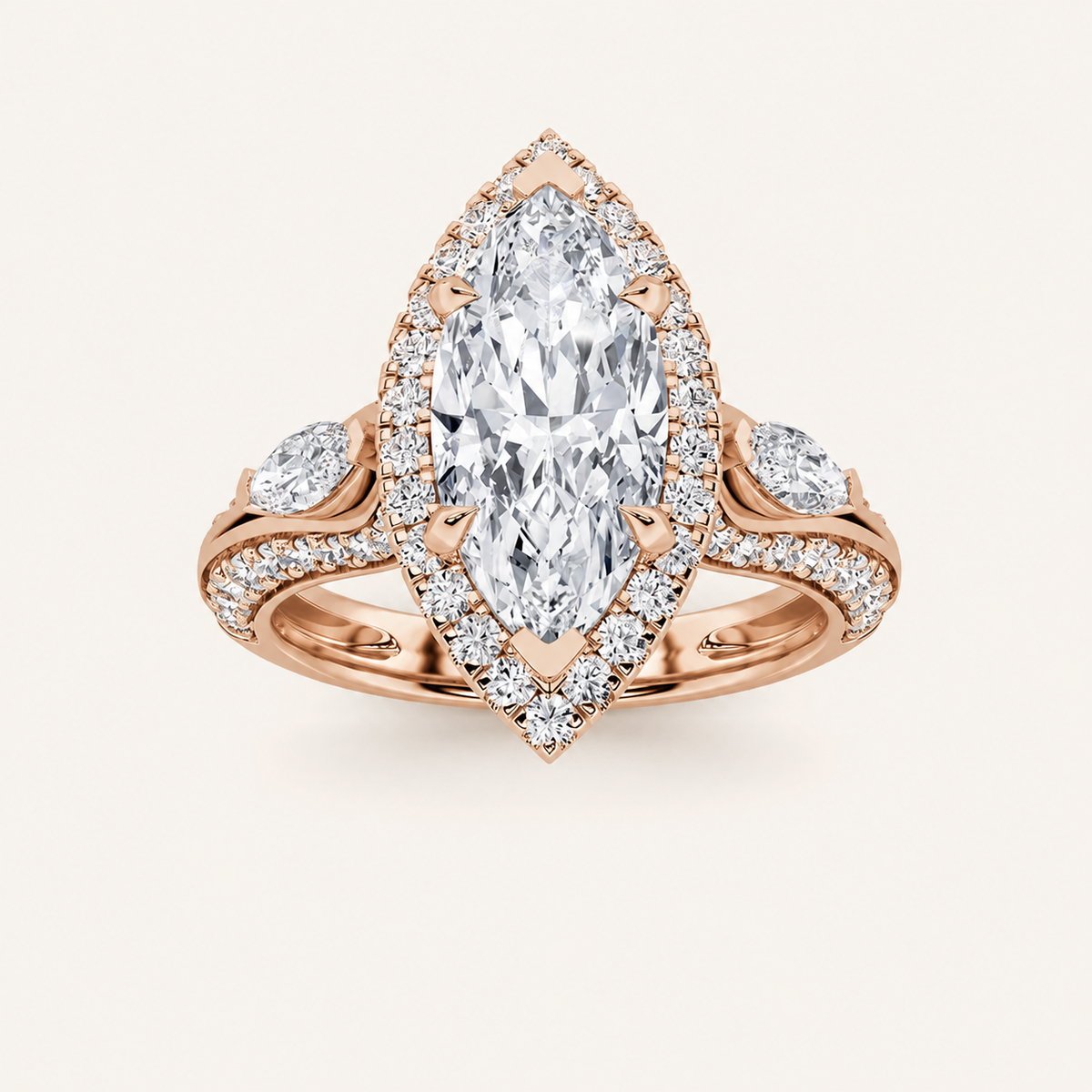 3.00 Ct Marquise Cut Lab Grown Diamond Three Stone Ring