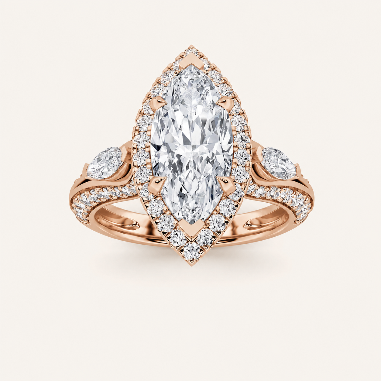 3.00 Ct Marquise Cut Lab Grown Diamond Three Stone Ring