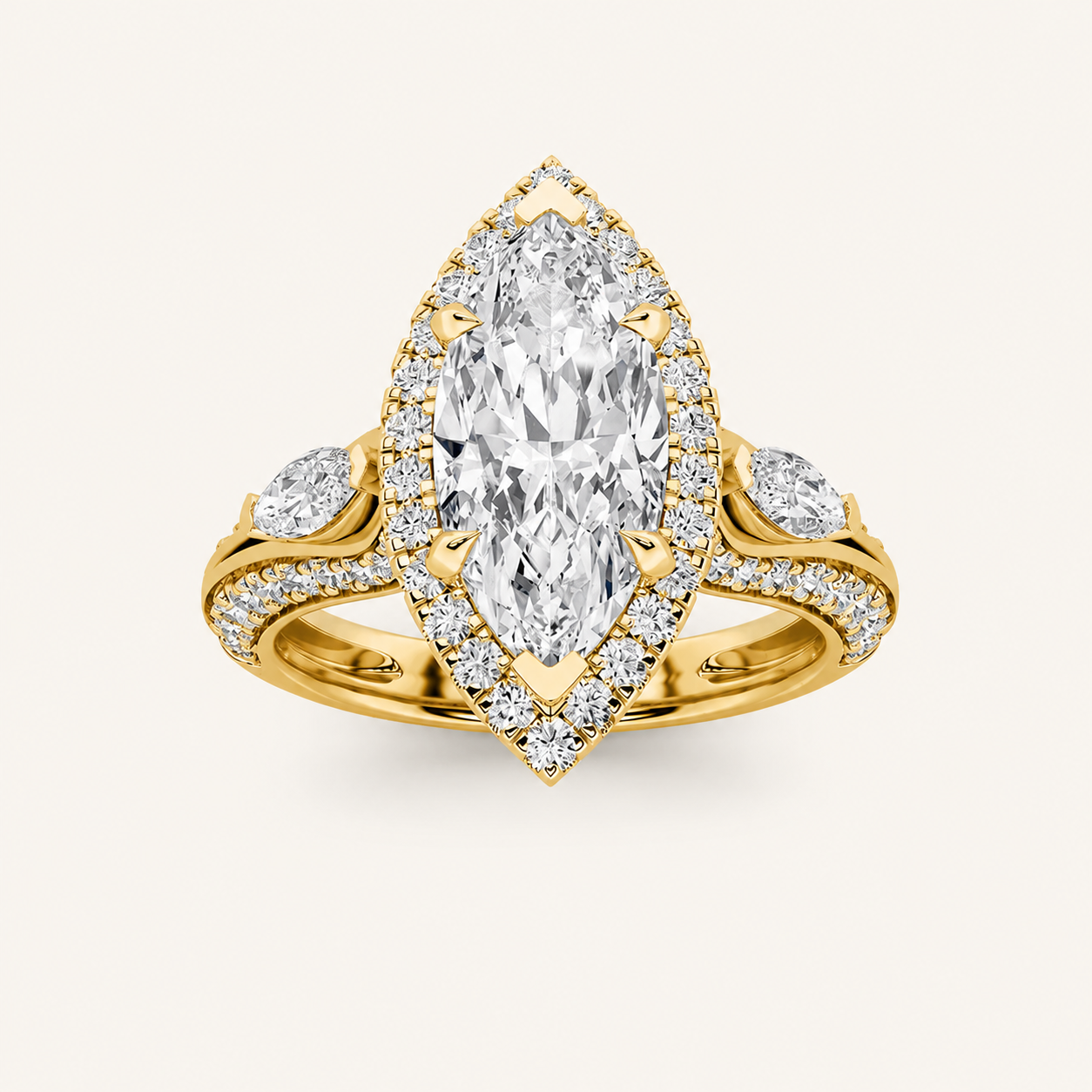 3.00 Ct Marquise Cut Lab Grown Diamond Three Stone Ring