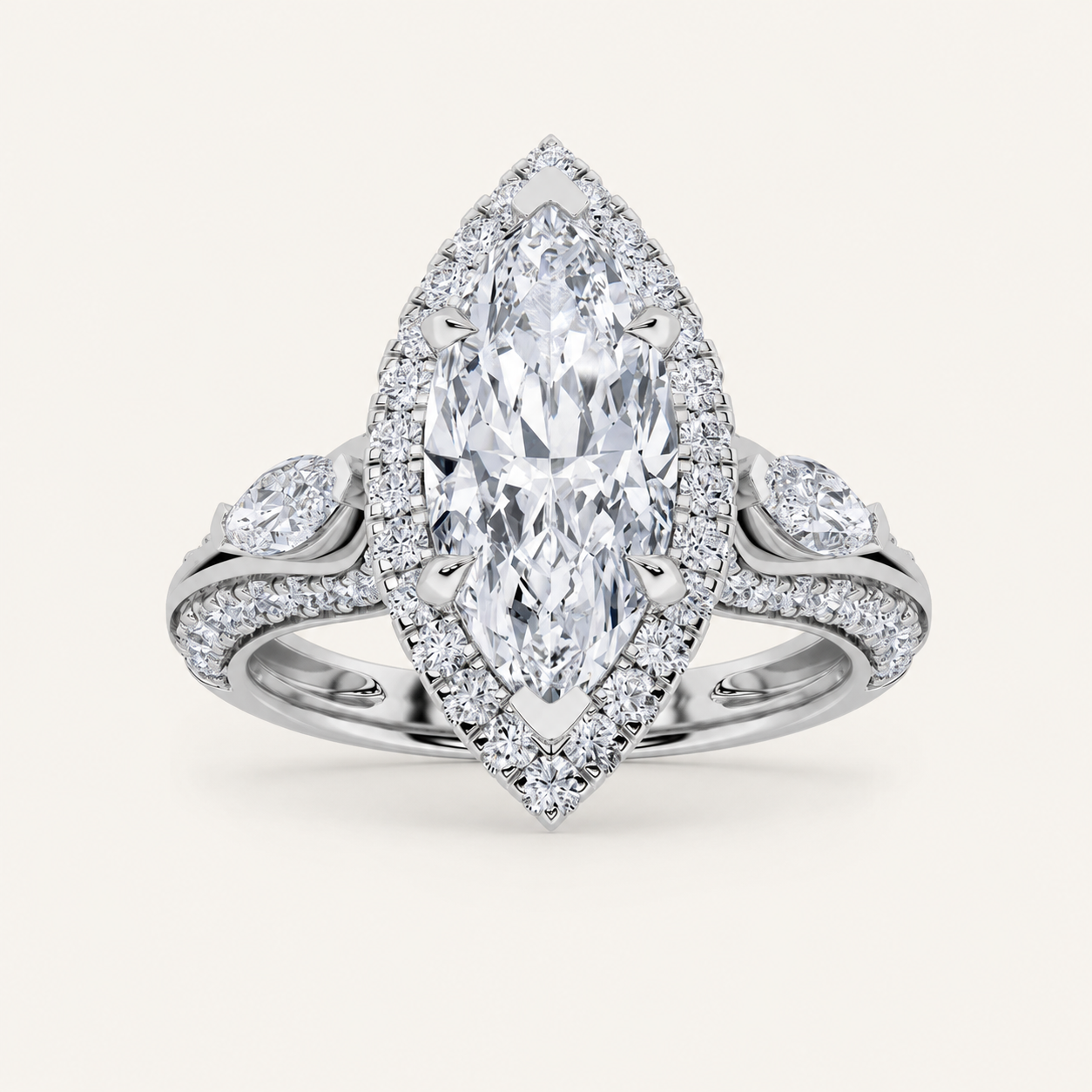 3.00 Ct Marquise Cut Lab Grown Diamond Three Stone Ring