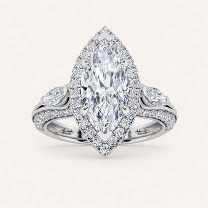 3.00 Ct Marquise Cut Lab Grown Diamond Three Stone Ring