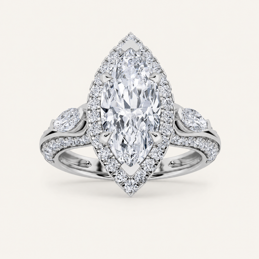 3.00 Ct Marquise Cut Lab Grown Diamond Three Stone Ring