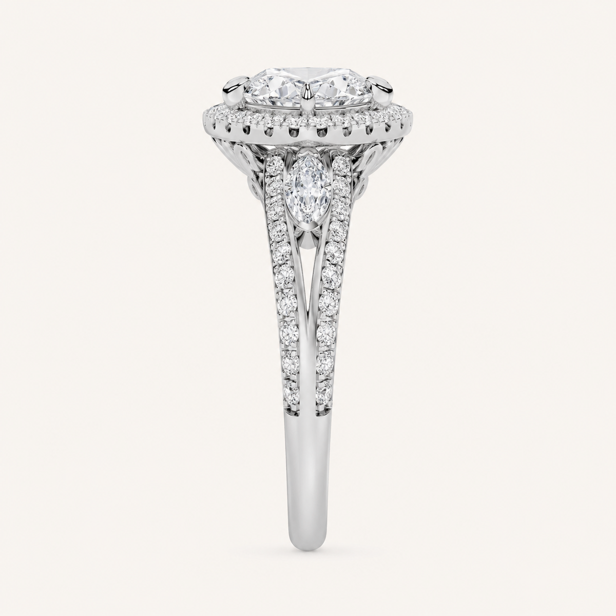 3.00 Ct Marquise Cut Lab Grown Diamond Three Stone Ring