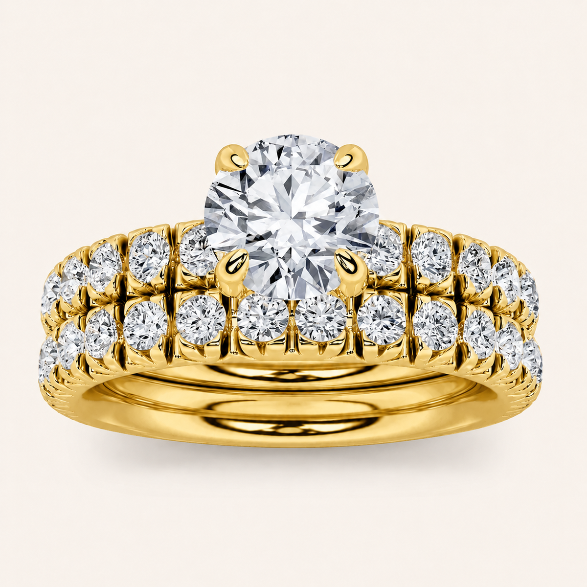 2CT Round Cut Lab Grown Diamond Classic Accented Bridal Set