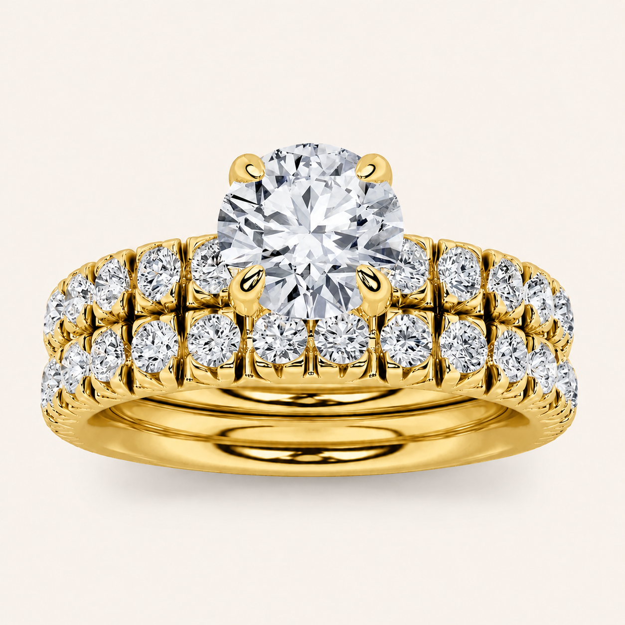 2CT Round Cut Lab Grown Diamond Classic Accented Bridal Set