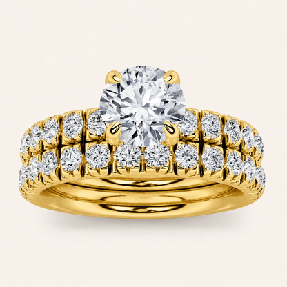 2CT Round Cut Lab Grown Diamond Classic Accented Bridal Set