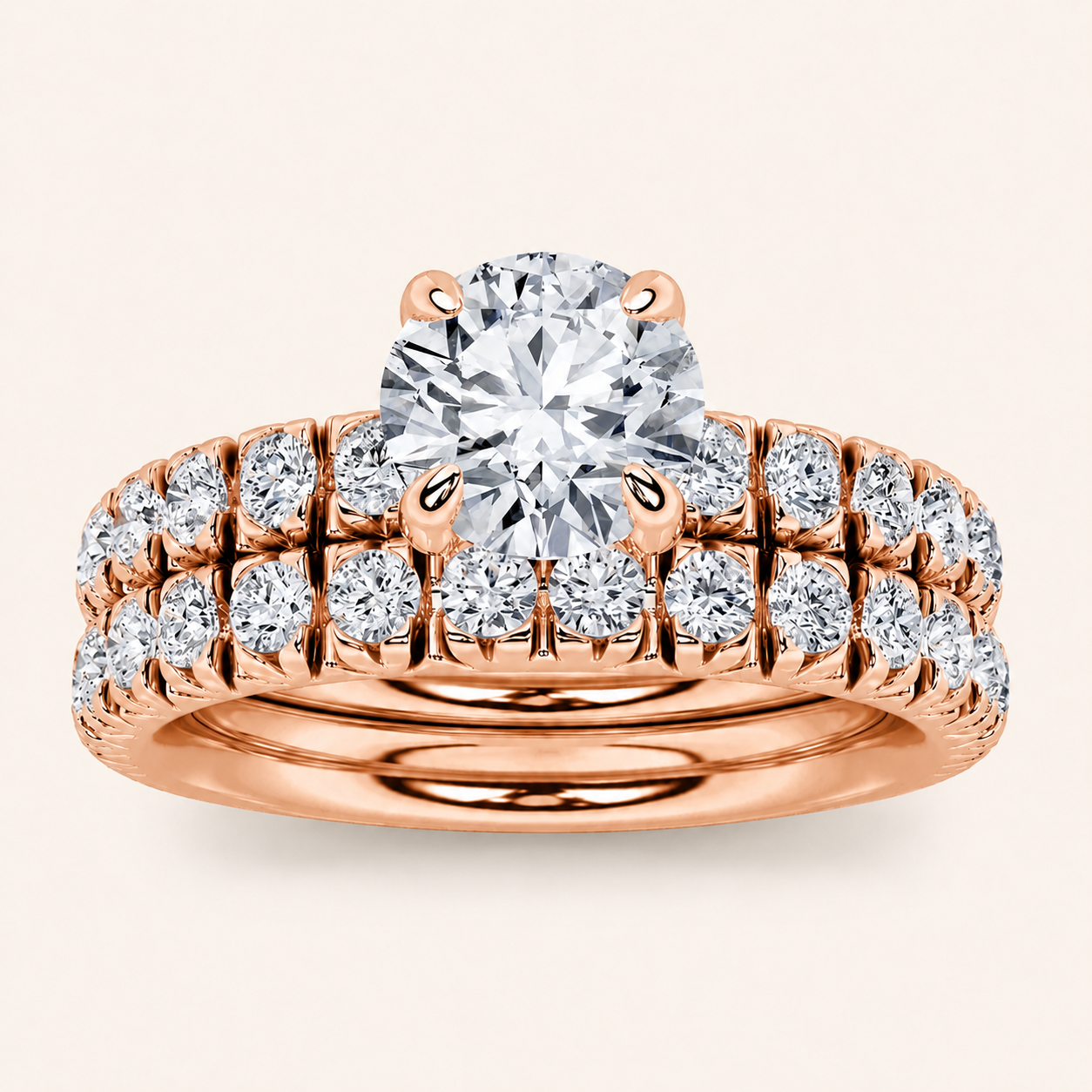 2CT Round Cut Lab Grown Diamond Classic Accented Bridal Set