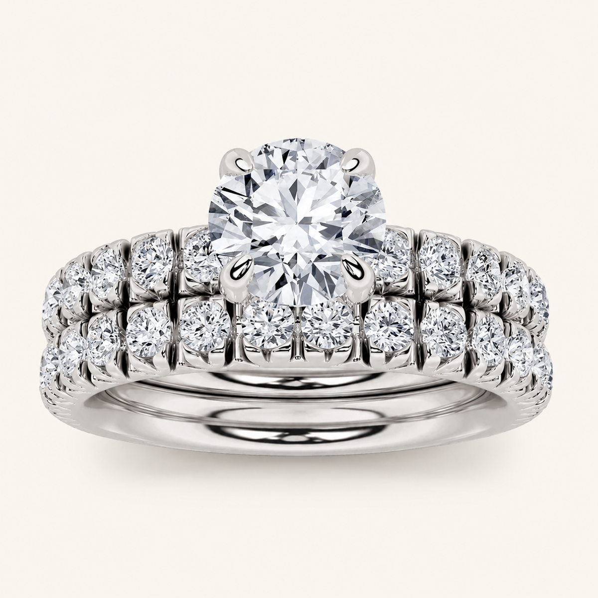2CT Round Cut Lab Grown Diamond Classic Accented Bridal Set