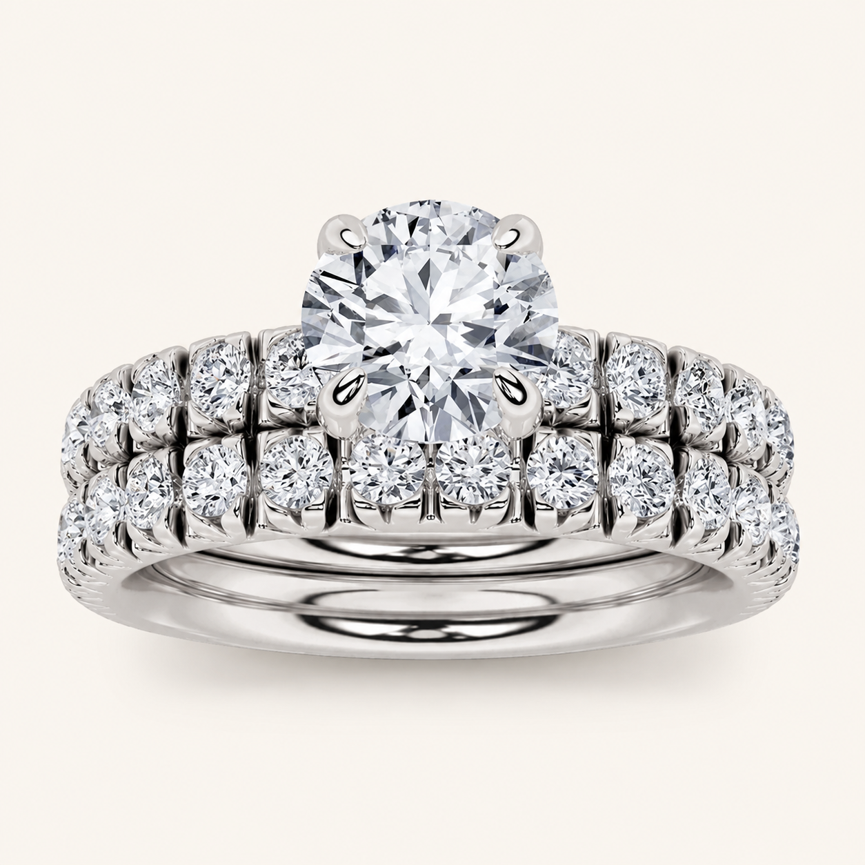 2CT Round Cut Lab Grown Diamond Classic Accented Bridal Set