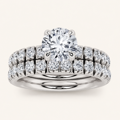 2CT Round Cut Lab Grown Diamond Classic Accented Bridal Set