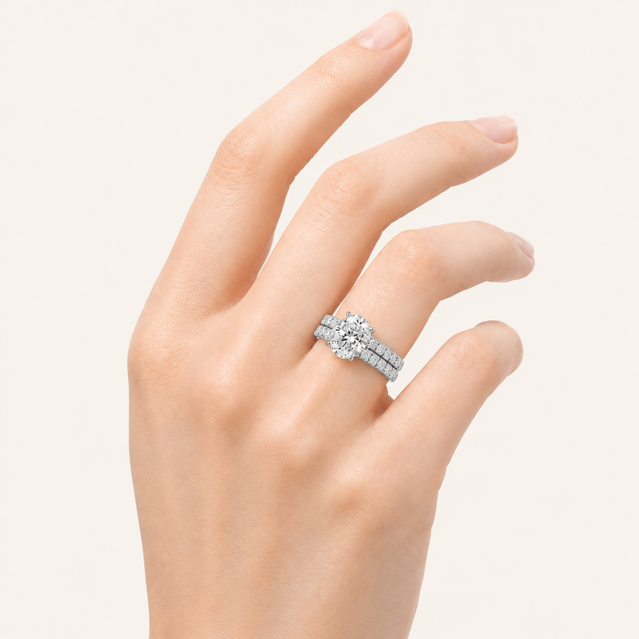 2CT Round Cut Lab Grown Diamond Classic Accented Bridal Set