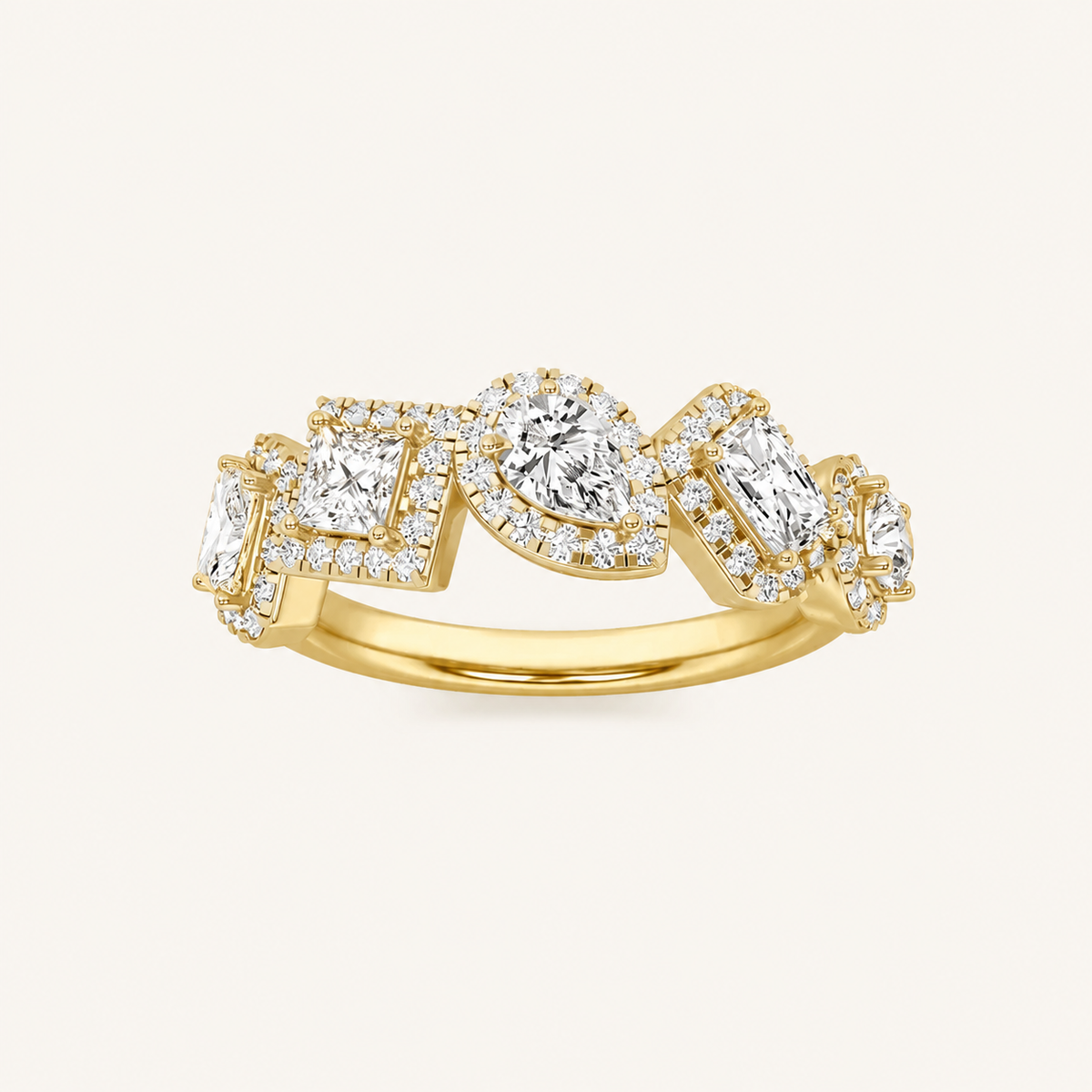 1.50 CT Mix Cut Lab Grown Diamond Halo Ring