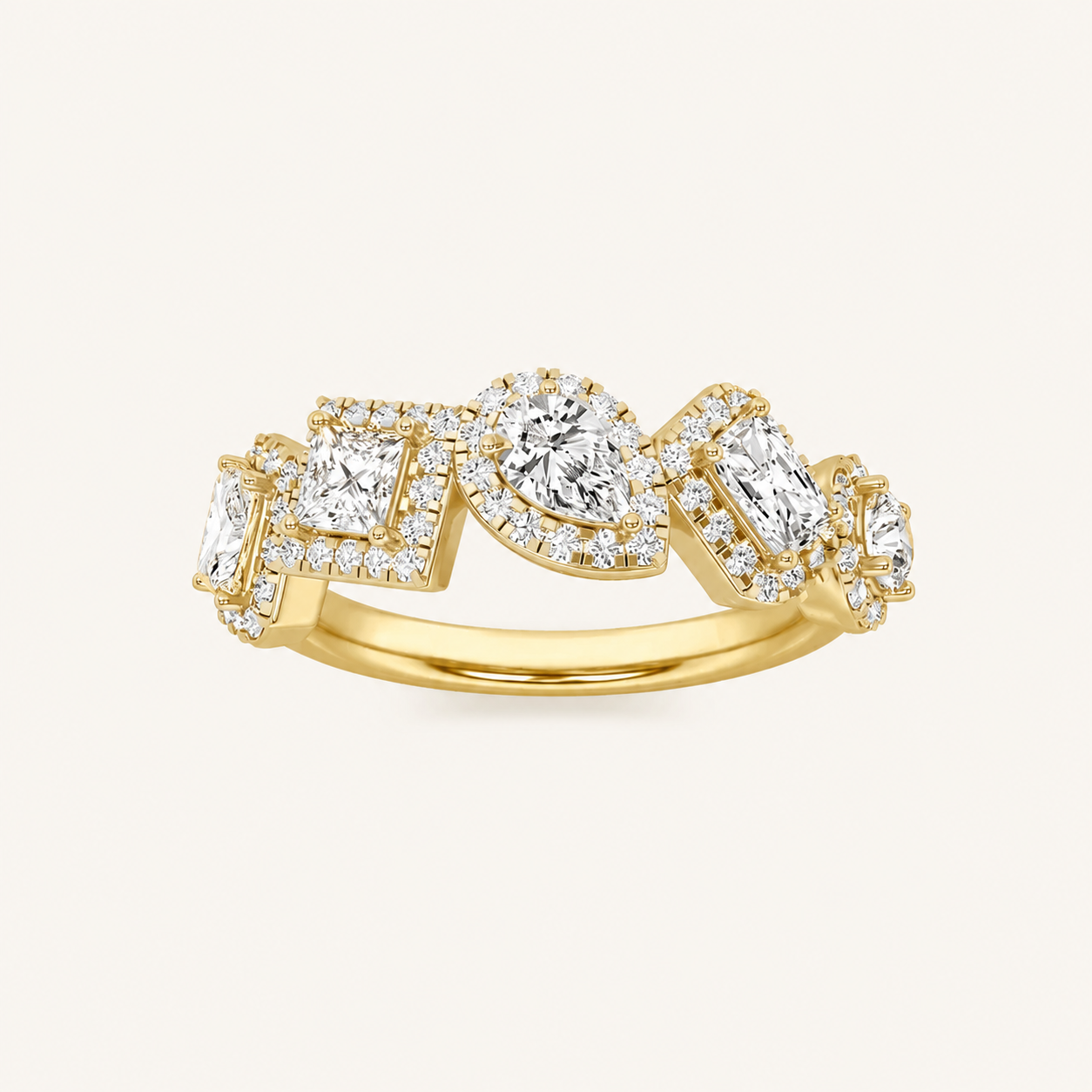 1.50 CT Mix Cut Lab Grown Diamond Halo Ring