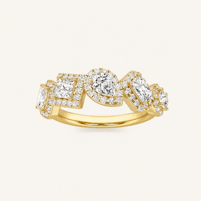 1.50 CT Mix Cut Lab Grown Diamond Halo Ring