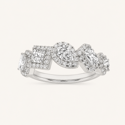1.50 CT Mix Cut Lab Grown Diamond Halo Ring