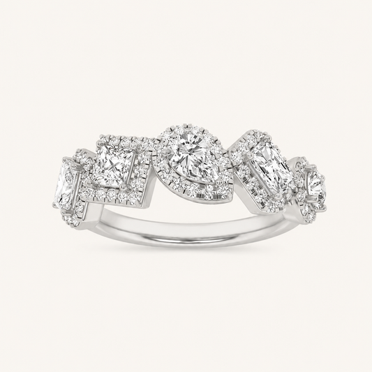1.50 CT Mix Cut Lab Grown Diamond Halo Ring