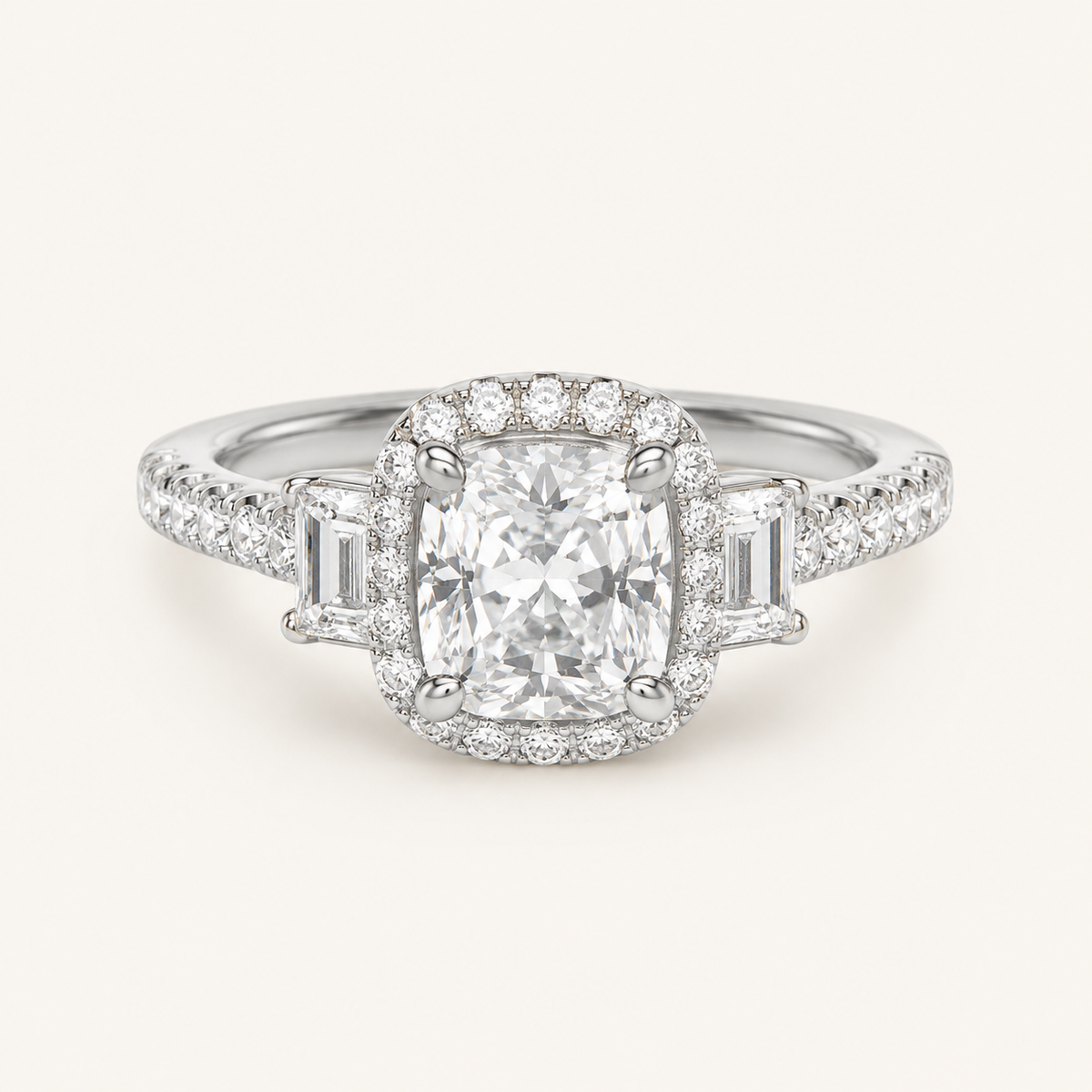 3CT Elongated Cushion Cut Lab Grown Diamond Accented Halo Ring