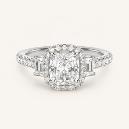 3CT Elongated Cushion Cut Lab Grown Diamond Accented Halo Ring