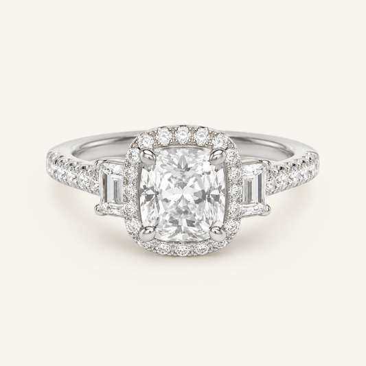3CT Elongated Cushion Cut Lab Grown Diamond Accented Halo Ring