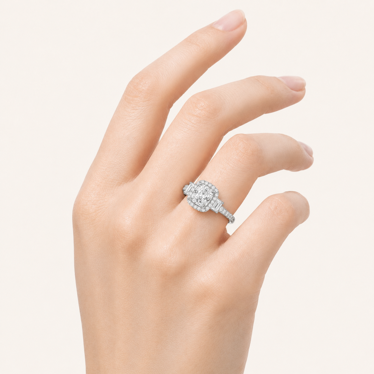 3CT Elongated Cushion Cut Lab Grown Diamond Accented Halo Ring