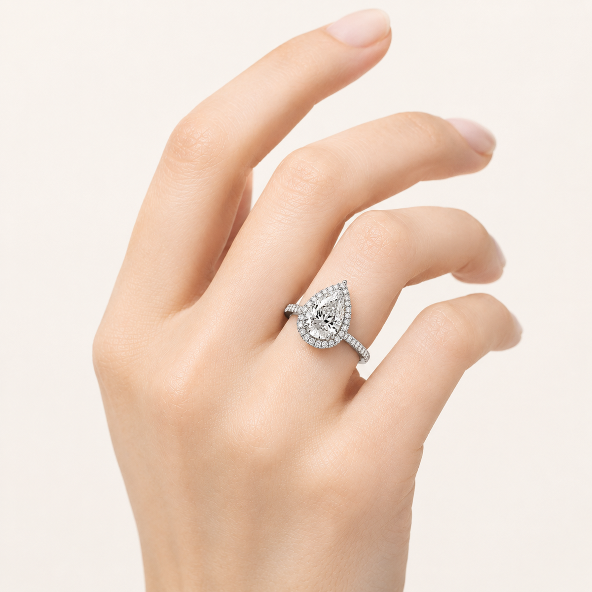 3.00 CT Pear Cut Lab Grown Diamond Halo Ring